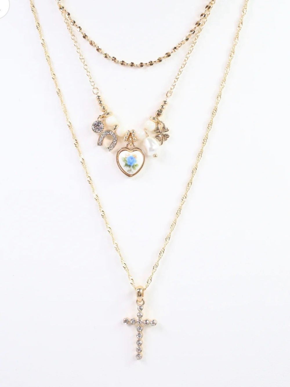 Dawn Layered Cross and Charm Necklace Gold